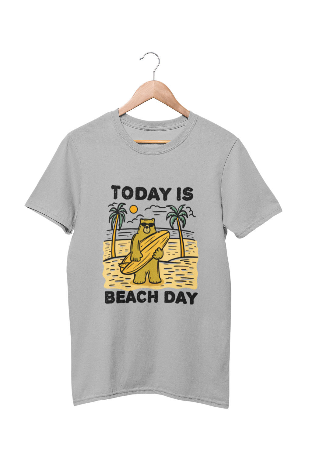 Bear at Beach with Surfboard Holiday T-Shirt