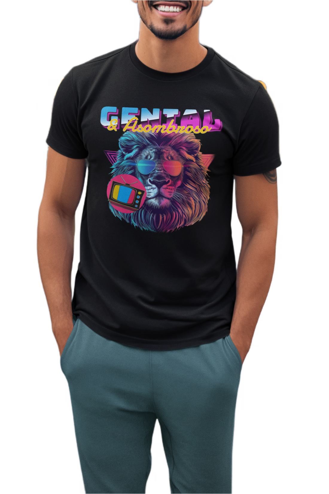 Lion with Sunglasses Neon Party T-Shirt