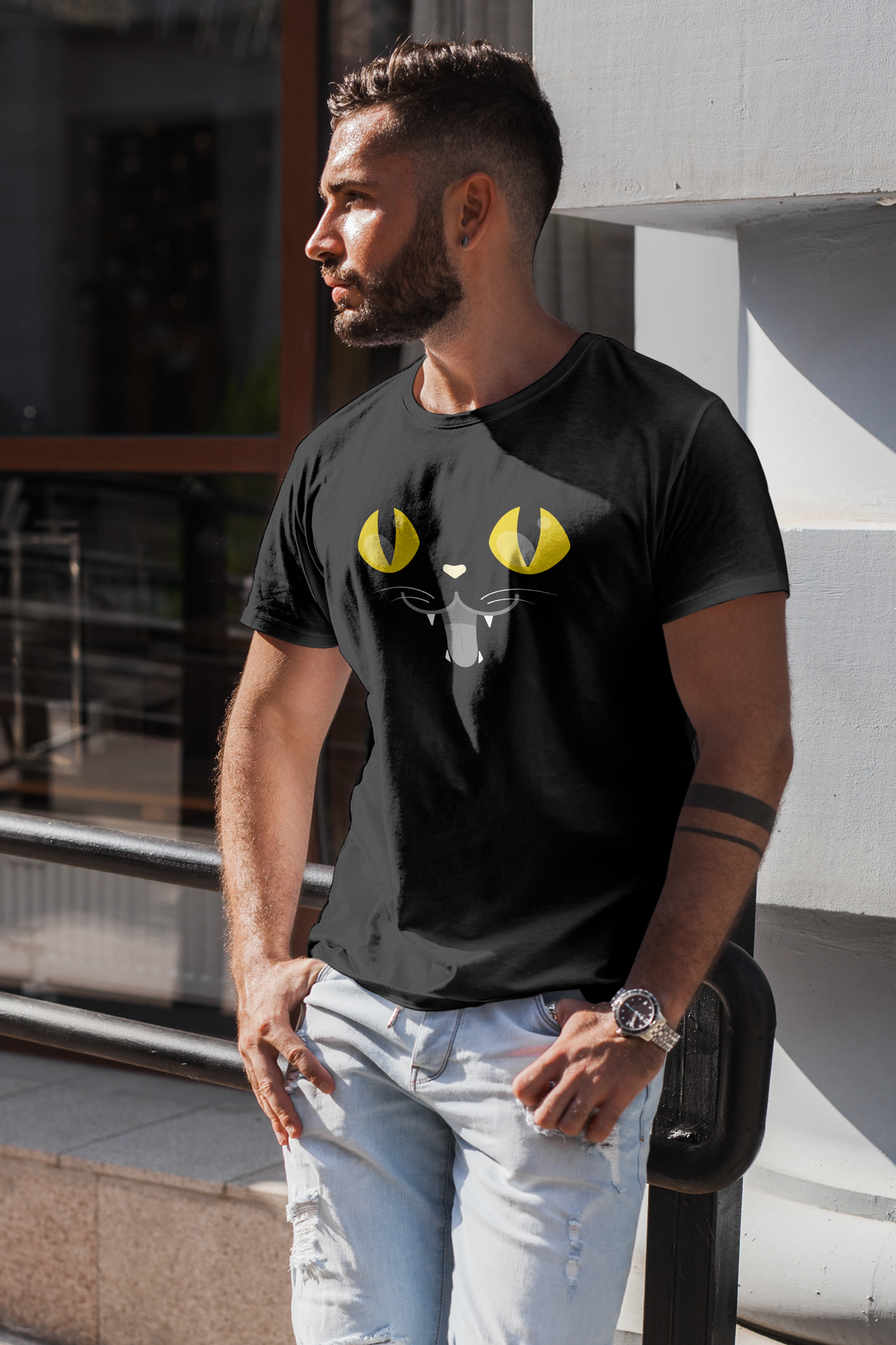 Cute Black Cat Face Animal T-Shirt