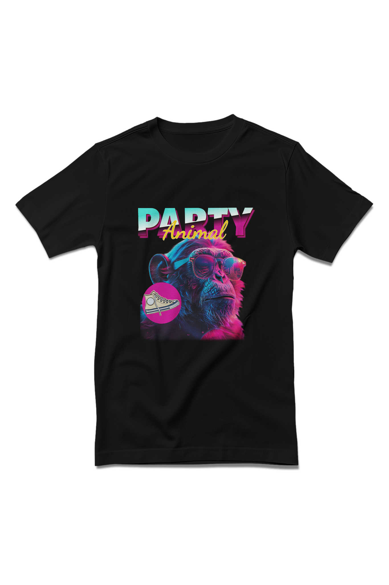 Chimpanzee with Sunglasses Neon Party T-Shirt