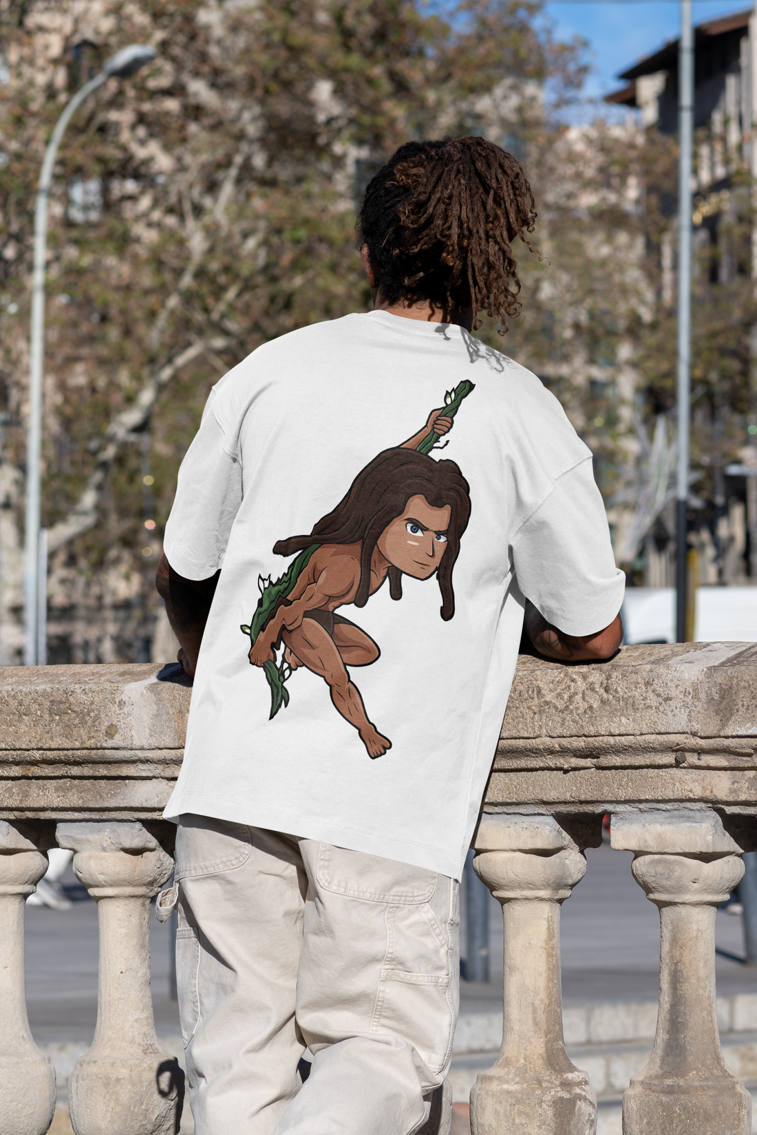 Tarzan Cartoon Character Full Back Printed T-Shirt