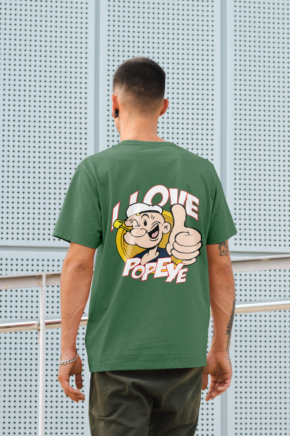 I Love Popeye Full Back Printed T-Shirt