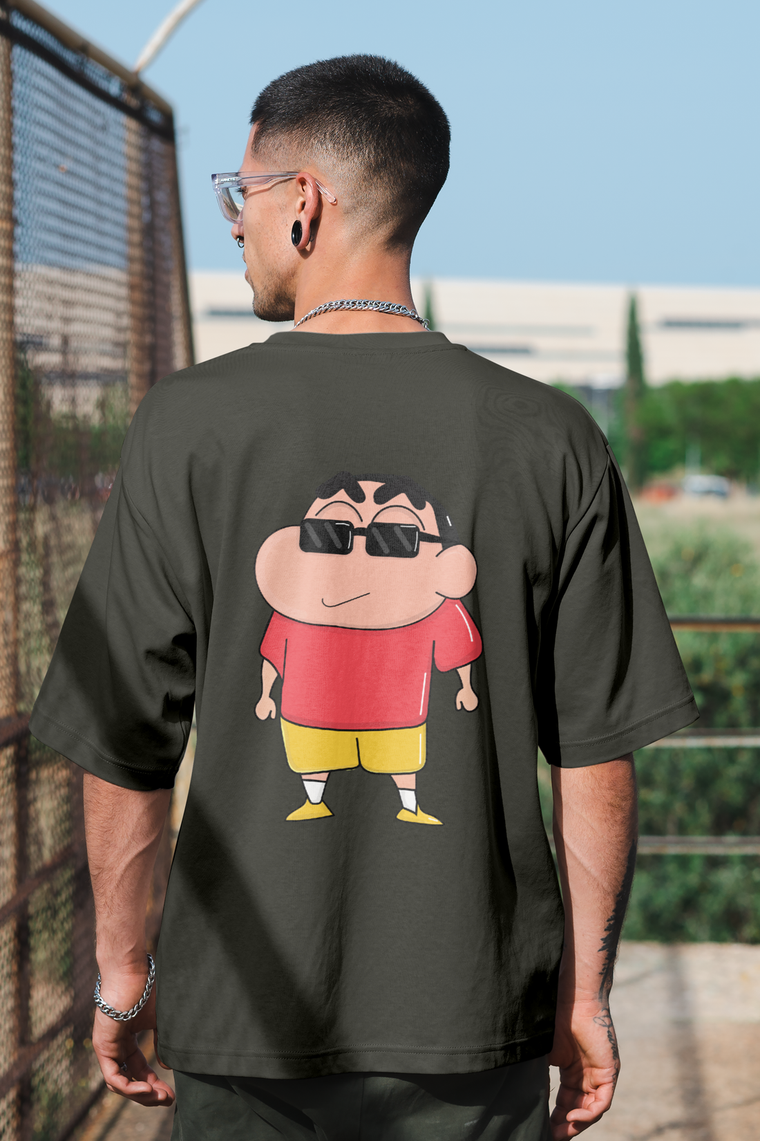 Cute Shinchan Cartoon Character Full Back Printed T-Shirt