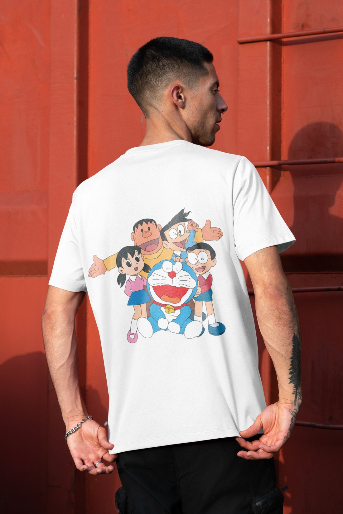 Doraemon with His Friends Cartoon Full Back Printed T-Shirt