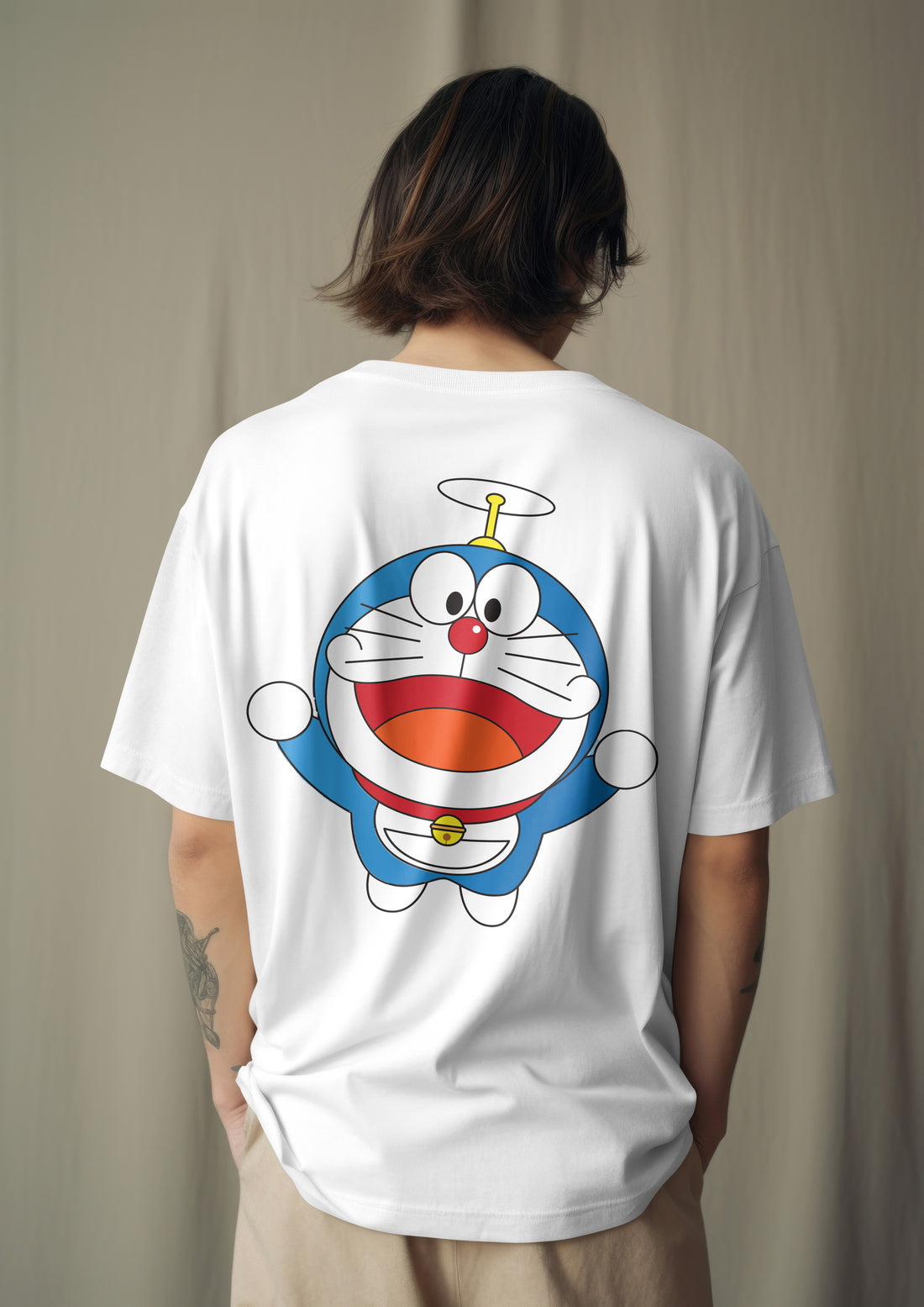 Doraemon with Bamboo Copter Cartoon Full Back Printed T-Shirt