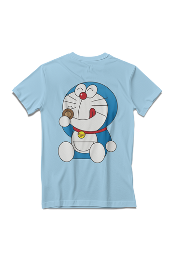 Doraemon Eating Dora Cake Cartoon Full Back Printed T-Shirt