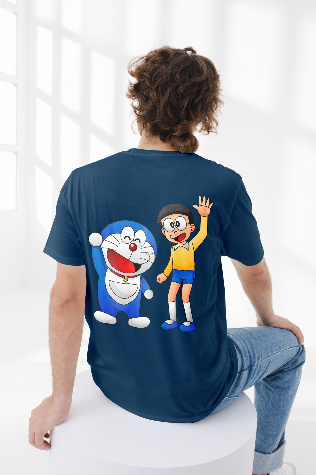 Doraemon and Nobita Cartoon Full Back Printed T-Shirt