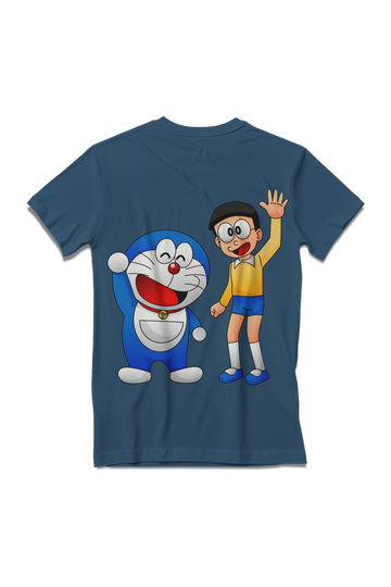 Doraemon and Nobita Cartoon Full Back Printed T-Shirt