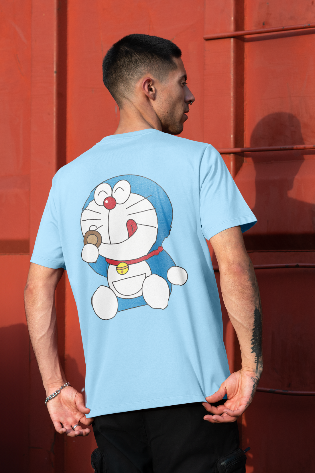 Doraemon Eating Dora Cake Cartoon Full Back Printed T-Shirt