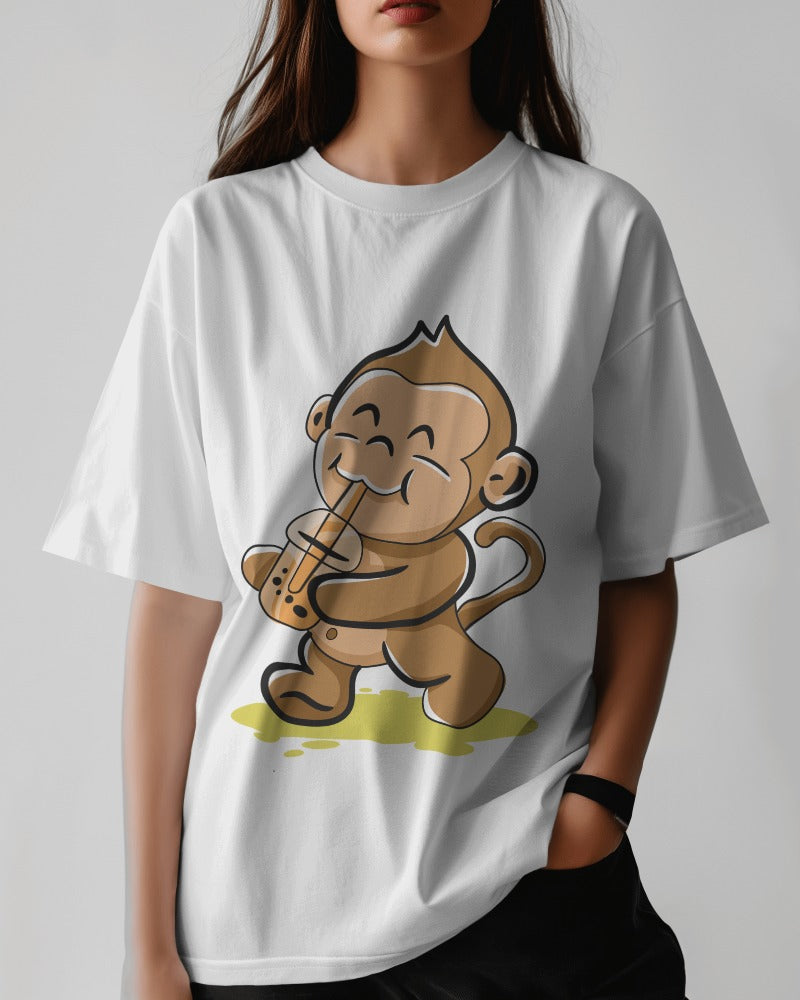 Cute Monkey Drinking Boba Tea While Walking T-shirt