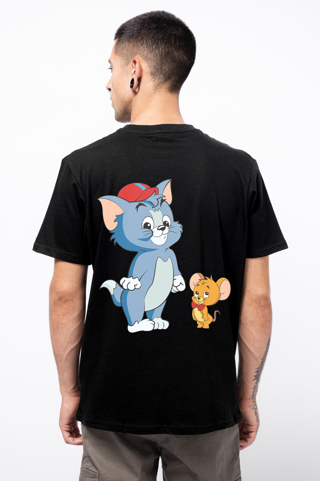 Tom and Jerry Cartoon Full Back Printed T-Shirt