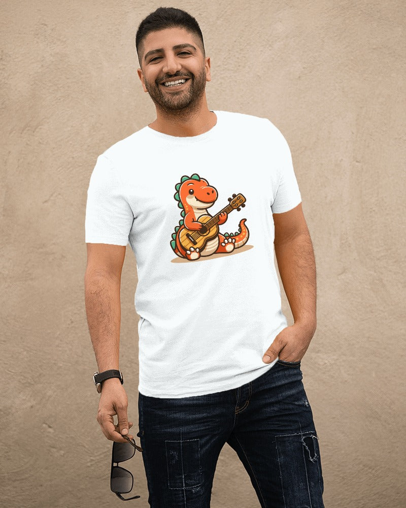 Cute Dinosaur Playing guitar music cartoon T-shirt